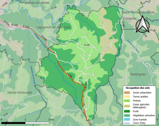 Barevná mapa znázorňující využití půdy.