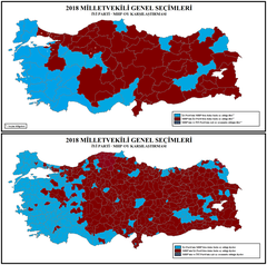 İYİ Parti, MHP; il, ilçe bazında oy karşılaştırması.