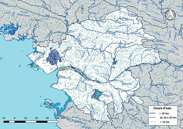 Carte de l'ensemble du réseau hydrographique de la Loire-Atlantique.