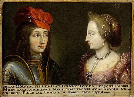 Nicolas d&#039;Anjou et sa fiancée Marie de Bourgogne (xviie s.).