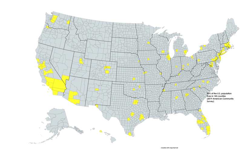 File:50 of the U S population lives in 143 counties based on 2019 American Community Survey - Copy.png