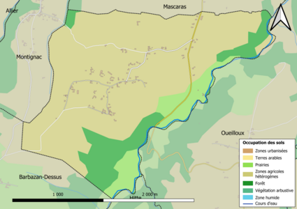 Barevná mapa znázorňující využití půdy.