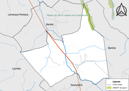 Carte de la ZNIEFF de type 2 sur la commune.