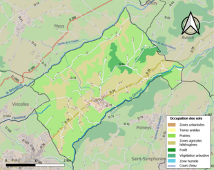 Barevná mapa znázorňující využití půdy.