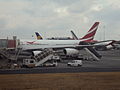 Air Mauritius Airbus A340 all'aeroporto internazionale OR Tambo di Johannesburg, in Sud Africa