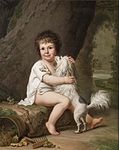 Two-year-old Henri Bertholet-Campan with his dog in lion cut, by Ulrik Wertmüller, 1786.