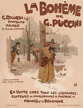 Advertisement for the music score of La Bohème, 1895