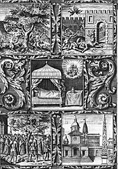 The foundation legend of the church, in an engraving from Giacomo Alberici's book (1599) Alberici popolo.jpg