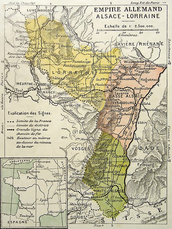 Frontier with Alsace-Lorraine from 1871 to 1918