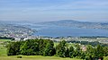 Ansicht vom Etzel bei Feusisberg auf den Zürichsee, Blickrichtung Zürich, Uetliberg und Pfannenstiel, im Vordergrund Richterswil, Wädenswil und die Halbinsel Au 2015-05-28 13-14-30.jpg