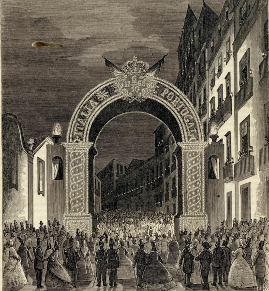 File:Arco da Companhia do Gás, na rua da Boa-Vista, em homenagem ao casamento de D. Luís e D. Maria Pia, 1862.png