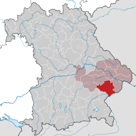 Landkreis Rottal-Inns läge (mörkrött) i Bayern