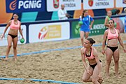 Deutsch: Beachhandball Europameisterschaften 2019 (Beach handball Euro); Tag 5: 6. Juli 2019 – Frauen, Platzierungsspiel für die Ränge 17–20, Nordmazedonien-Slowenien 0:2 (10:13, 9:15) English: Beach handball Euro; Day 5: 6 July 2019 – Placement Match/Cross Match for rank 17–20 Women – North Macedonia-Slovenia 0:2 (10:13, 9:15)