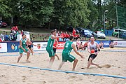 Deutsch: Beachhandball Europameisterschaften 2019 (Beach handball Euro); Tag 2: 3. Juli 2019 – Männer, Vorrunde Gruppe C, Nordmazedonien-Schweiz 0:2 (13:22, 18:19) English: Beach handball Euro; Day 2: 3 July 2019 – Women Preliminary Round Group A – Men Preliminary Round Group C – North Macedonia-Switzerland 0:2 (13:22, 18:19)