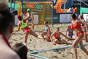 Deutsch: Beachhandball Europameisterschaften 2019 (Beach handball Euro); Tag 2: 3. Juli 2019 – Frauen, Vorrunde Gruppe A, Kroatien-Rumänien 2:0 (16:11, 11:8) English: Beach handball Euro; Day 2: 3 July 2019 – Women Preliminary Round Group A – Croatia-Romania 2:0 (16:11, 11:8)