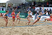 Deutsch: Beachhandball Europameisterschaften 2019 (Beach handball Euro); Tag 5: 6. Juli 2019 – Frauen, Halbfinale, Kroatien-Dänemark 1:2 (12:19, 17:10, 4:7) English: Beach handball Euro; Day 5: 6 July 2019 – Semifinal Men – Croatia-Denmark 1:2 (12:19, 17:10, 4:7)