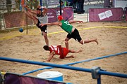 Deutsch: Beachhandball bei den Olympischen Jugendspielen 2018; Tag 5, 10. November 2018; Jungen, Hauptrunde - Ungarn-Portugal 0:2 English: Beach handball at the 2018 Summer Youth Olympics at 11 October 2018 – Boys Main Round – Hungary-Portugal 0:2