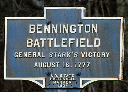 Historic Marker marking the Bennington Battlefield Park