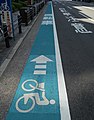 帯状路面表示の上に配置された自転車ピクトグラム