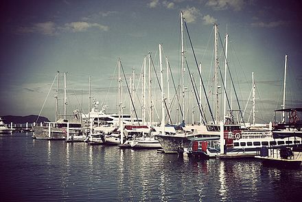 Boats and ferries at the Kota Kinabalu marina.