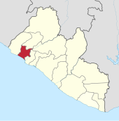 Bomi County highlighted in red. Bomi in Liberia.svg