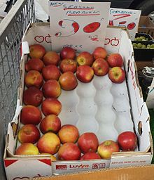 Braeburn apples for sale on a UK market stall Braeburn apples for sale on a UK greengrocer's market stall in August 2013.jpg