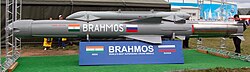 BrahMos, a supersonic cruise missile, compatible of being launched from multiple platforms. BrahMos MAKS2009.jpg