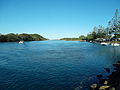 Brunswick River facing east (toward the sea). A holiday camp can be seen on the right.