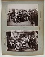 Le « Garage de l’Automobile Club de France » dans la cour de l'ACF avant le départ du Paris-Berlin (1901)