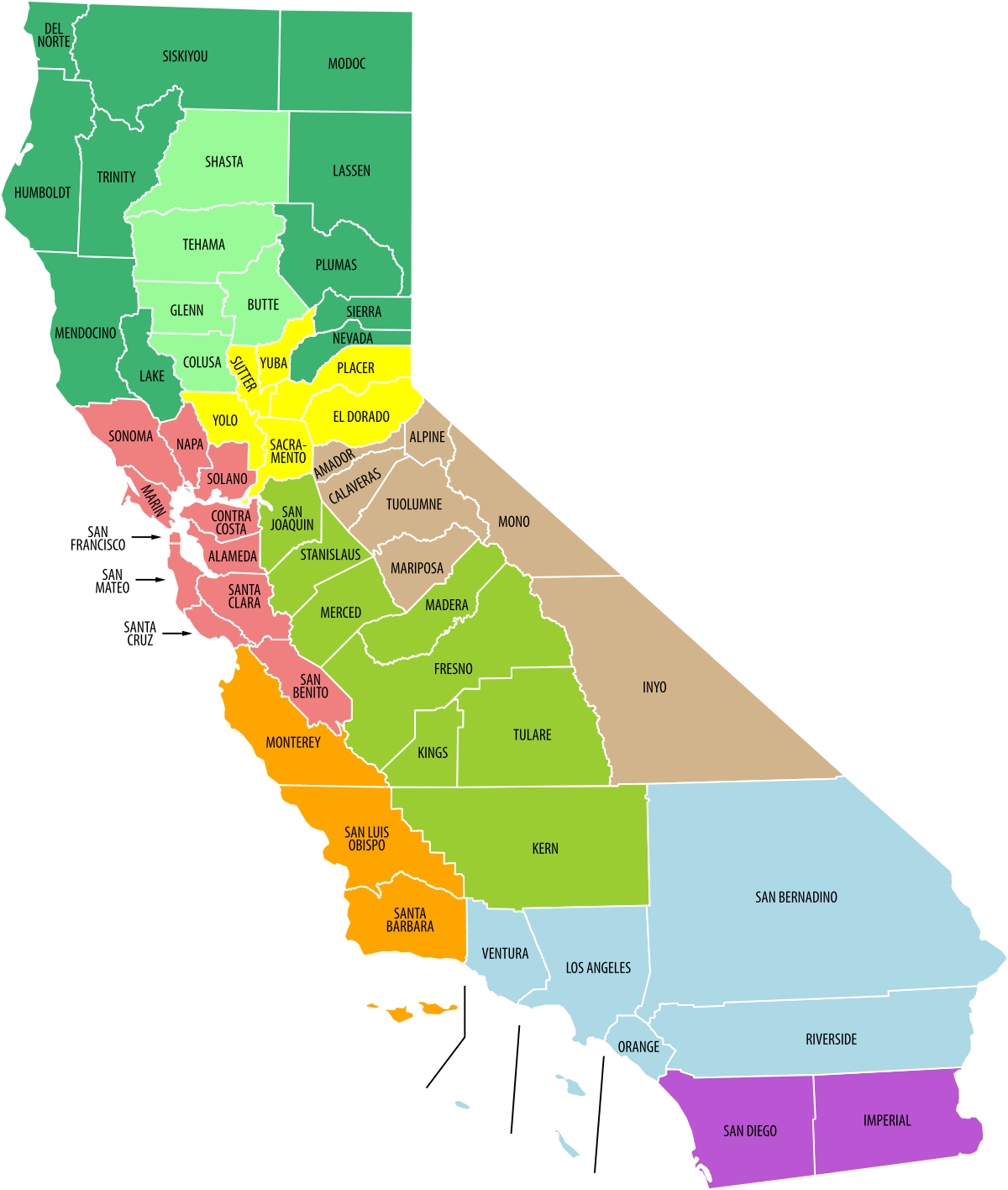 1200px California economic regions map (labeled and colored).svg