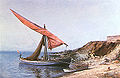 "Barco a vela ancorado na praia de Toulon (França)", 1892,