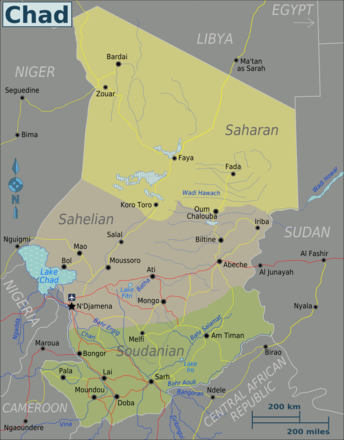 Mapa regionů Čadu