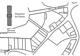 Essai de restitution du village de Meudon avec l'emplacement du château d'Antoine Sanguin vers 1520.