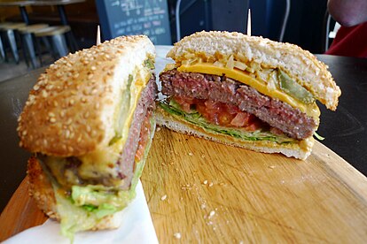 A cheeseburger at a restaurant in Camden Town, London