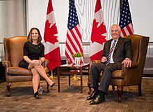 Canadian Deputy PM Chrystia Freeland with U.S. Secretary of State Rex Tillerson in Western dress code at a meeting Chrystia Freeland with Rex Tillerson in Ottawa - 2017 (38457257634).jpg