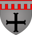 D'argento, alla croce ancorata di nero, al capo di rosso caricato da un lambello all'antica con cinque gocce d'argento (Bech, Lussemburgo)