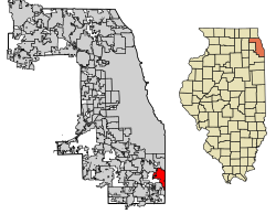 Кук Каунти Иллинойс Incorporated и Некорпоративные районы Lansing Highlighted.svg