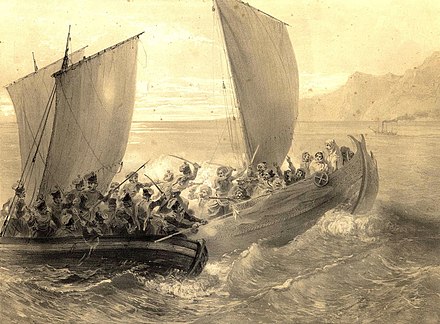 Azov Cossack's corsairs (pirates) attacking Turkish ship