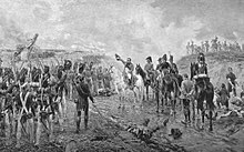 Napoleon addresses the Old Guard as it prepares to attack the Anglo-allied centre at Waterloo Crofts-Napoleon's last grand attack at Waterloo.jpg
