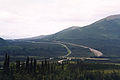 The Dalton Highway and the Alaska Pipeline run generally parallel to each other; this segment is between the Arctic Circle and Coldfoot.