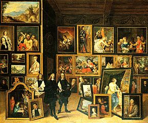La visita del archiduque Leopoldo Guillermo a su gabinete, acompañado de David Teniers el joven, de David Teniers.