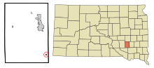 Davison County South Dakota Beépített és be nem épített területek Ethan Highlighted.svg