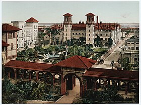 The historic Alcazar Hotel and Casino, St. Augustine, Florida (built 1887). The image taken c. 1897-1924 was the location of this event (1889-94). Detroit Photographic Company (0285) Alcazar Hotel, St Augustine, Florida.jpg