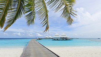 Vista de um complexo de luxo em Thudufushi, Atol Alif Dhaal, Maldivas. (definição 5 248 × 2 956)
