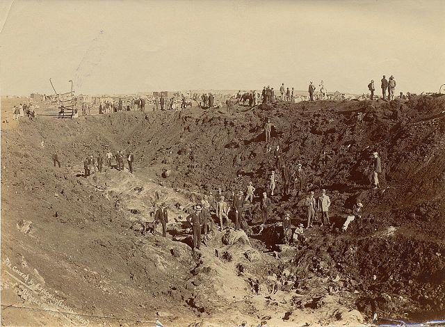 The crater created by the dynamite explosion (looking west) at Maraisburg on 19 February 1896.