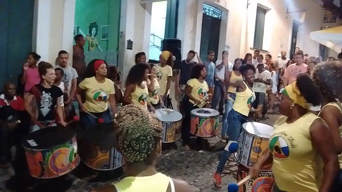 Playing the drums in Salvador, Brazil.