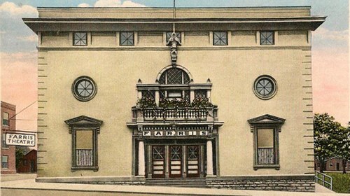 A historical postcard featuring the Farris Theatre.