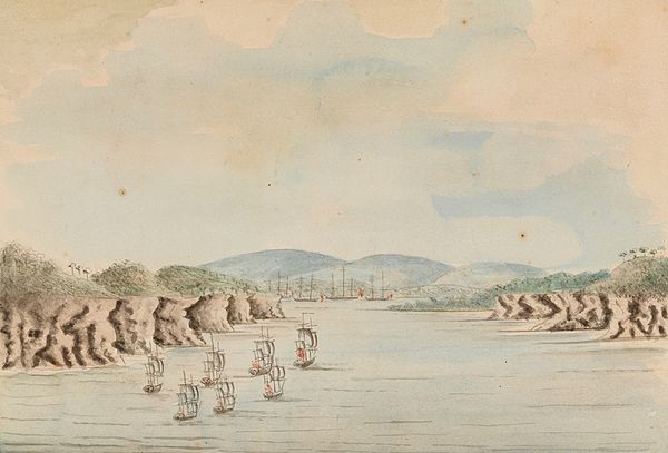 The First Fleet arrives in Botany Bay, 21 January 1788, by William Bradley (1802).