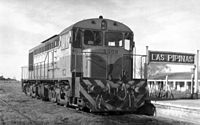 GAIA locomotive in Las Pipinas station, Buenos Aires Province, 1978. Gaia pipinas 1978.jpg