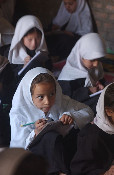 Girls' class in Afghanistan, 2002